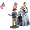 BR35024 “A Patriotic Family” Mother and Son Waving Flags, Civil War Era
